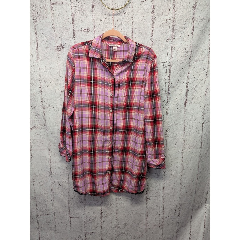 Victoria‎ Secret Pink Plaid Sleepwear Nightshirt Long Sleeve Flannel M Medium